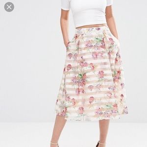 ASOS Floral Organza Prom Midi Skirt